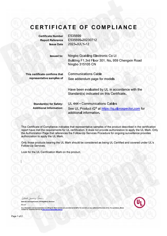 certificate ethernet cable ul