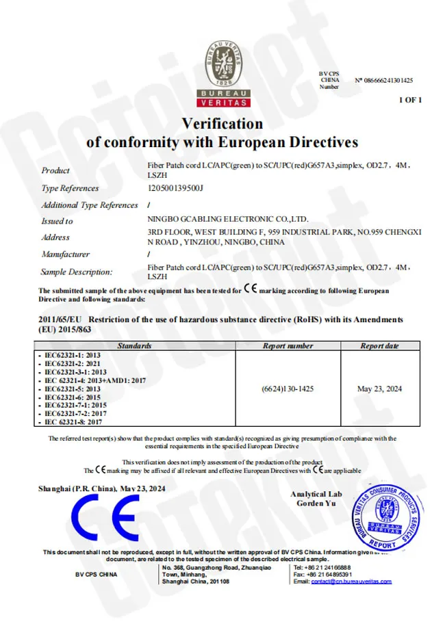 certificate fiber patch cord